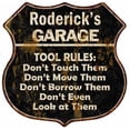 thumbnail image 1 of Roderick's Garage Tool Rules Sign Shield Metal Gift 211110003483, 1 of 1