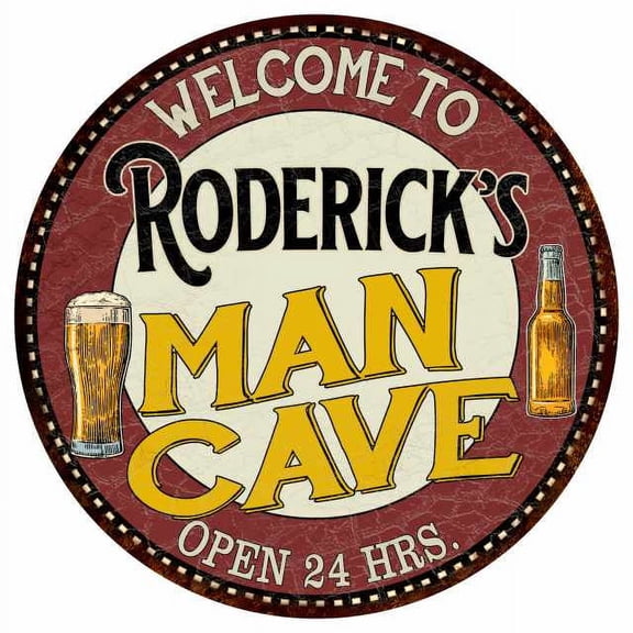 Roderick's Man Cave 14" Round Metal Sign Kitchen Bar Wall Decor 100140035482
