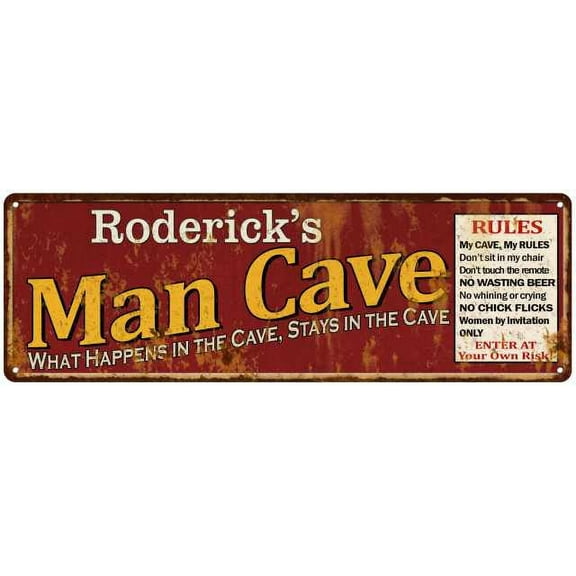 Roderick's Man Cave Rules Red Sign Gift 6x18 206180004482