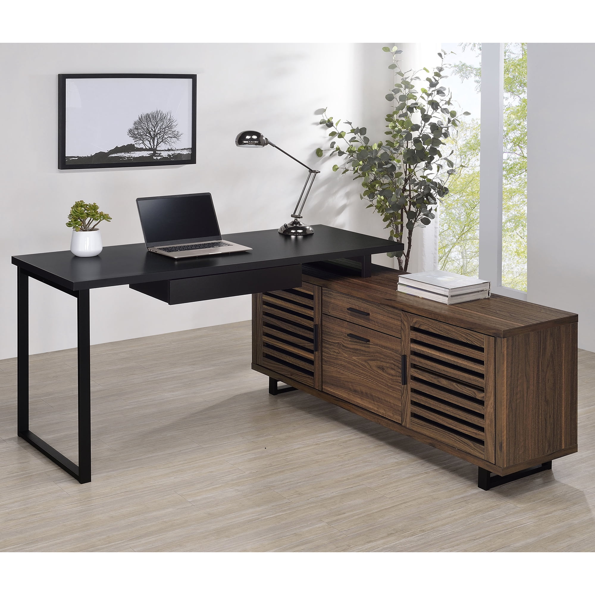 Rodger Black and Walnut L-Shape Office Computer Desk - Walmart.com