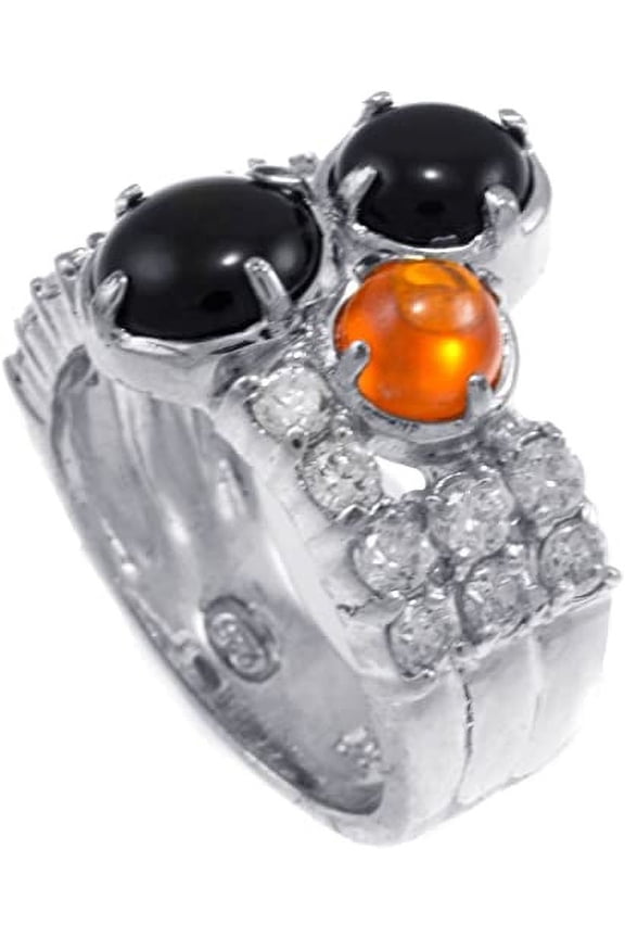 Rodhium plated Bling Iced Tri-color Monster CZ Stone Ladies Ring RL127