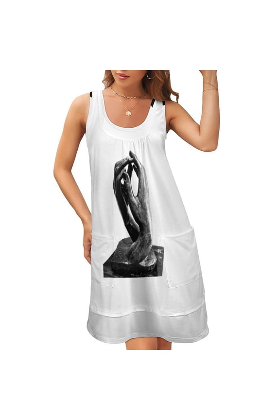 Rodin Hands Sleeveless U-Neck Fake Two Piece Dress Clothing female summer dress womens prom dress summer clothes