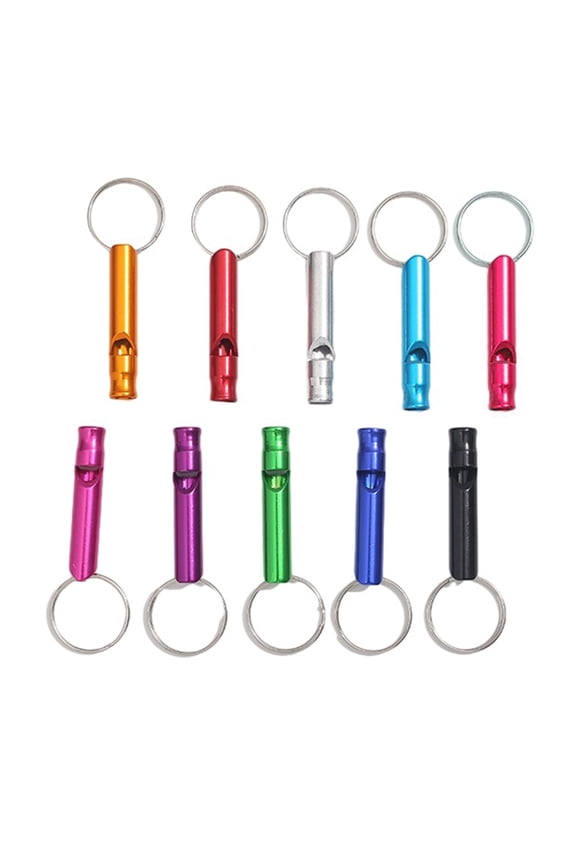 10Pcs Emergency Whistles with Keychain Heavy Duty Aluminum Alloy Outdoor Camping Hiking Hunting Survival Sports Dog Training Whistle with Key Ring