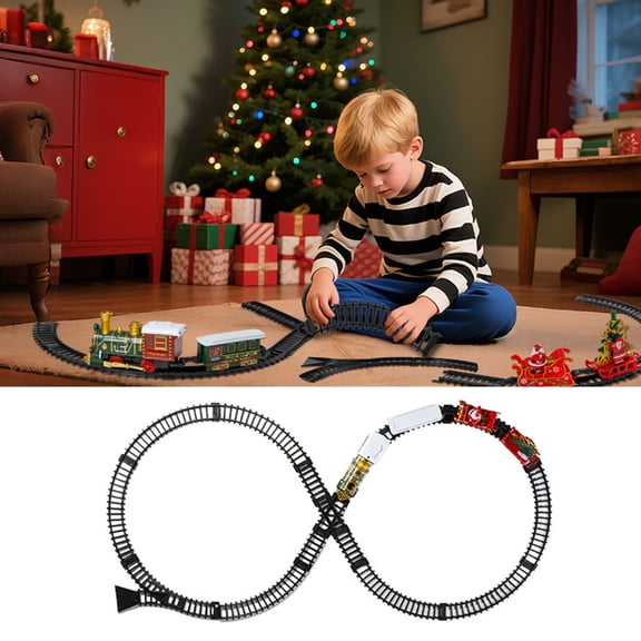 Rodiuiu 17/18/19Pcs Electric Christmas Train Track Set, Kids Retro Steam Train with Lights, Sound, Educational Toy Train Set for Toddlers Boys Girls
