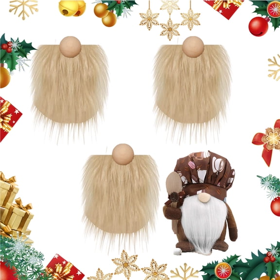 Rodiuiu 3Pcs DIY Gnome Beards with Wooden Ball Noses, Plush Gnome Beard, Faux Fur Dwarf Beard for Handmade Christmas Elf Doll Decorations