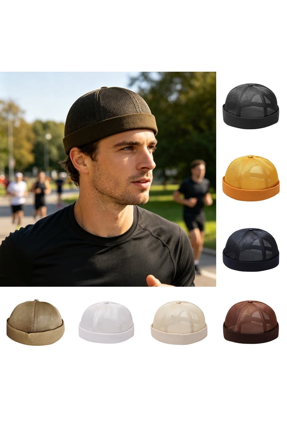 Brimless Melon Skin Hat, Elastic Edges 360 Degree Ventilation Summer Hat, Lightweight Breathable Mesh Cap for Men Women