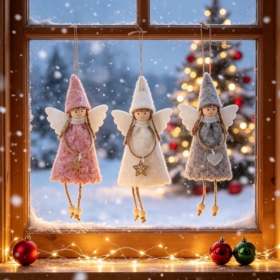 Rodiuiu Christmas Angel Doll Decoration, Plush Fairy Girl Pendant, Christmas Tree Hanging Angel Doll Ornament for Winter Holiday Party New Year Home Decor