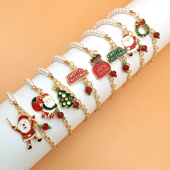 Rodiuiu Christmas Beaded Charm Bracelet for Women, Faux Pearl Beads Stackable Bracelet, Holiday Party Jewelry Accessories