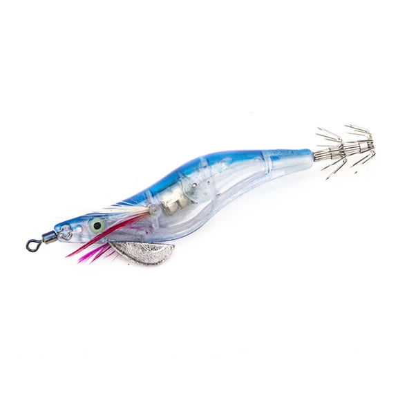 Rodiuiu LED Light-up Shrimp Lure, Lighted Bionic Shrimp Squid Jig Hook, Waterproof Simulation Prawn Bait for Freshwater Saltwater Trout Bass Fishing