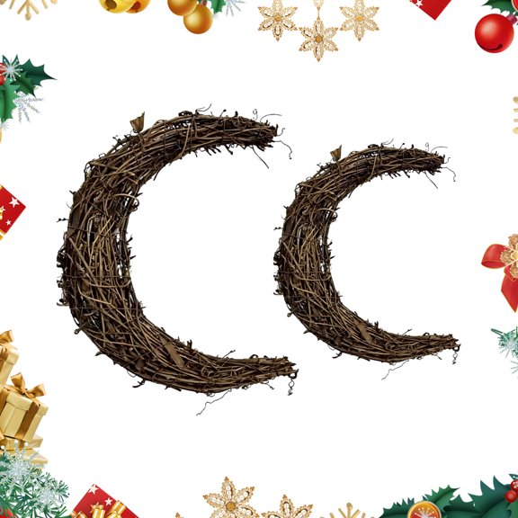 Rodiuiu Natural Woven Rattan Moon Wreath, Hollow Crescent Shape Wreath Base, Durable Decorative Hanging Ornament for Seasonal Home Decor