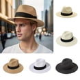 thumbnail image 1 of Rodiuiu Panama Hat Women Men Wide Brim Straw Beach Hat Ribbon Decor Breathable Elastic Fit Summer Sun Hat Vacation Accessory, 1 of 8