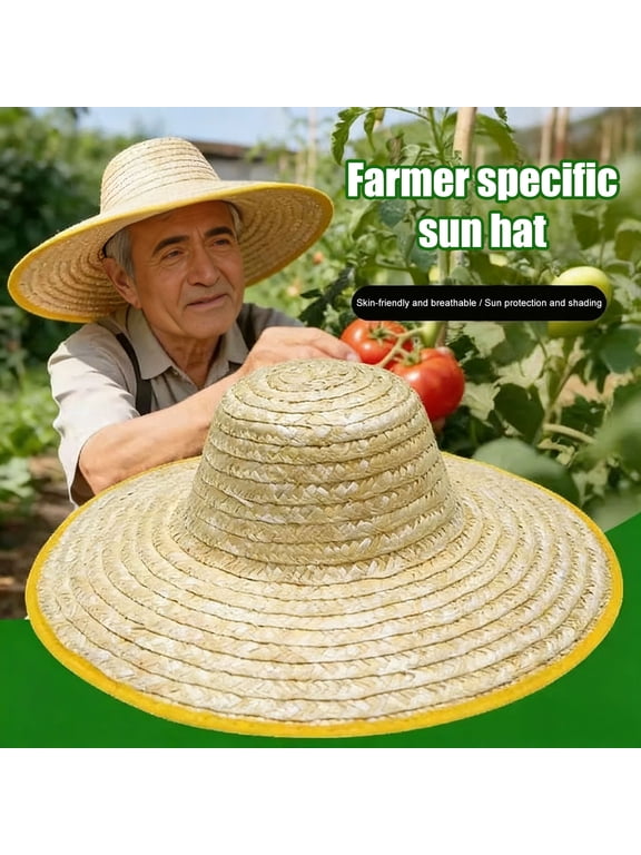 Sun Protection Large Straw Hat, Lightweight Breathable Natural Straw Hat, Adjustable Strap Wide Brim Sun Hat for Outdoor Work Farm Use