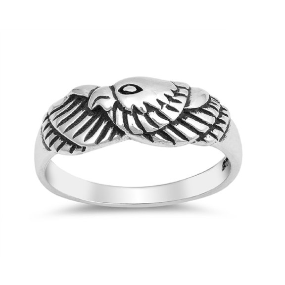 Rodium Plated Sterling Silver Eagle Style Ring