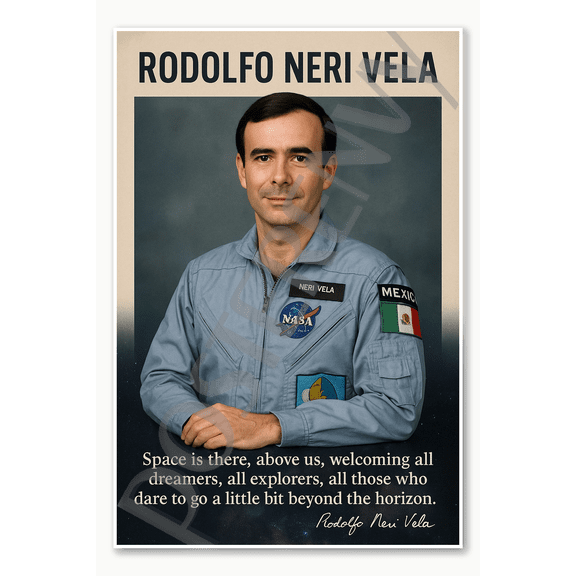 Rodolfo Neri Vela Famous Hispanic Latino NASA American Space Astronaut quote welcoming all dreamers Poster - 18 inch x 12 inch