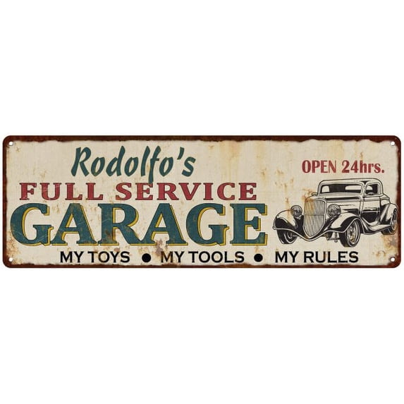 Rodolfo's Full Service Garage Metal Sign 6x18 Rusty Man Cave 106180047406
