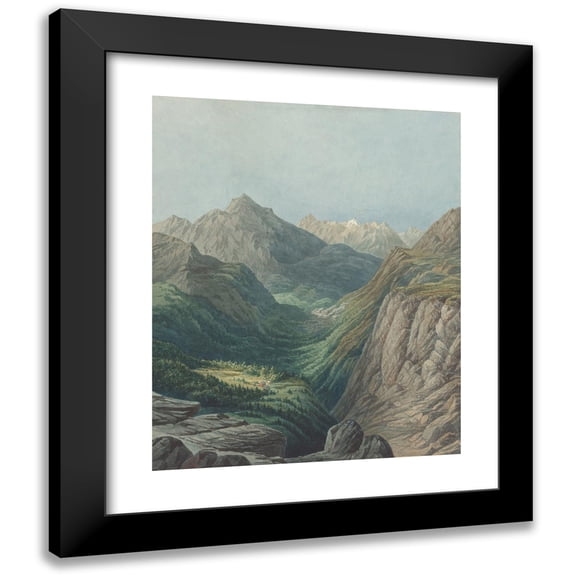 Rodolphe Leon Berthoud 12x14 Black Modern Framed Museum Art Print Titled - An Alpine Valley (1878)