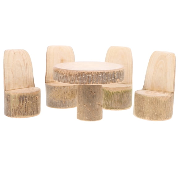 HONMEET Wooden Miniature Dollhouse Furniture Set with Table and Chairs for Multi-Scene Landscape and Home Decoration