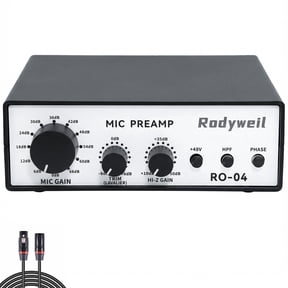 Rodyweil RO-04 Mic Preamp, 0~72db Adjustable Gain Boost,-120db EIN Ultra Low Noise, Studio Grade Performance with Hi-Z, 48V, HPF, Phase for Instrument & Microphone