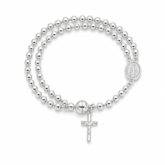 Roe Dolph Rosary Bracelet for Women Catholic Gold Cross Charm Bracelets Khaki Beaded Faith Jewelry Religious Gift for Mom Wife Sister Friend Easter Confirmation