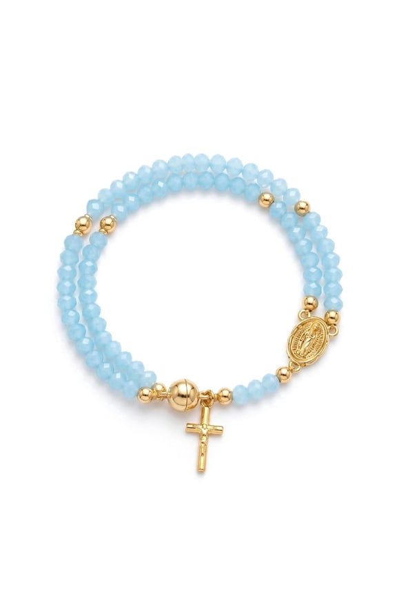 Roe Dolph Rosary Bracelet for Women Catholic Gold Cross Charm Bracelets Khaki Beaded Faith Jewelry Religious Gift for Mom Wife Sister Friend Easter Confirmation