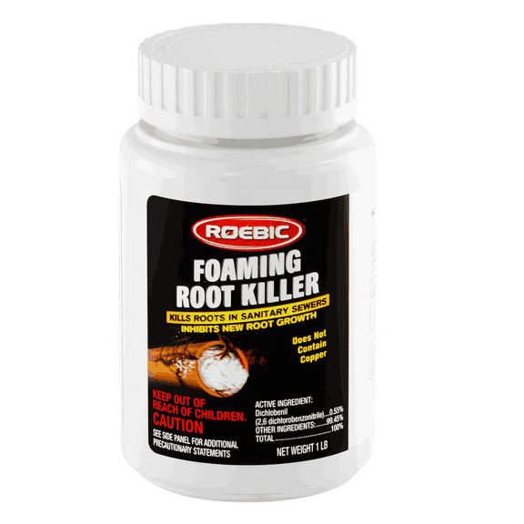 Roebic Tree Root Killer, Foaming Chemical Drain and Sewer Line Pipe Clog Remover, Safe for Bathroom Toilet, White Granules, 1 lb