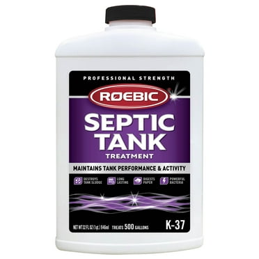 Roebic K-37 Liquid Septic Tank Treatment, Drain Clog Remover with Bacteria Enzymes, Safe for Bathroom Toilet, Treats 500 Gallons, 32 Fl Oz