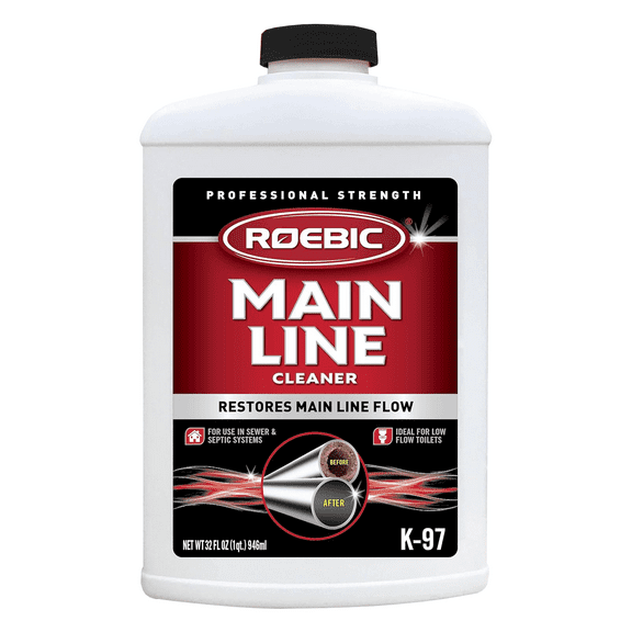 Roebic K-97 Liquid Main Line Drain Cleaner, Sewer and Septic System Clog Remover with Bacteria Enzymes, Safe for Bathroom Toilet, 32 Fl Oz