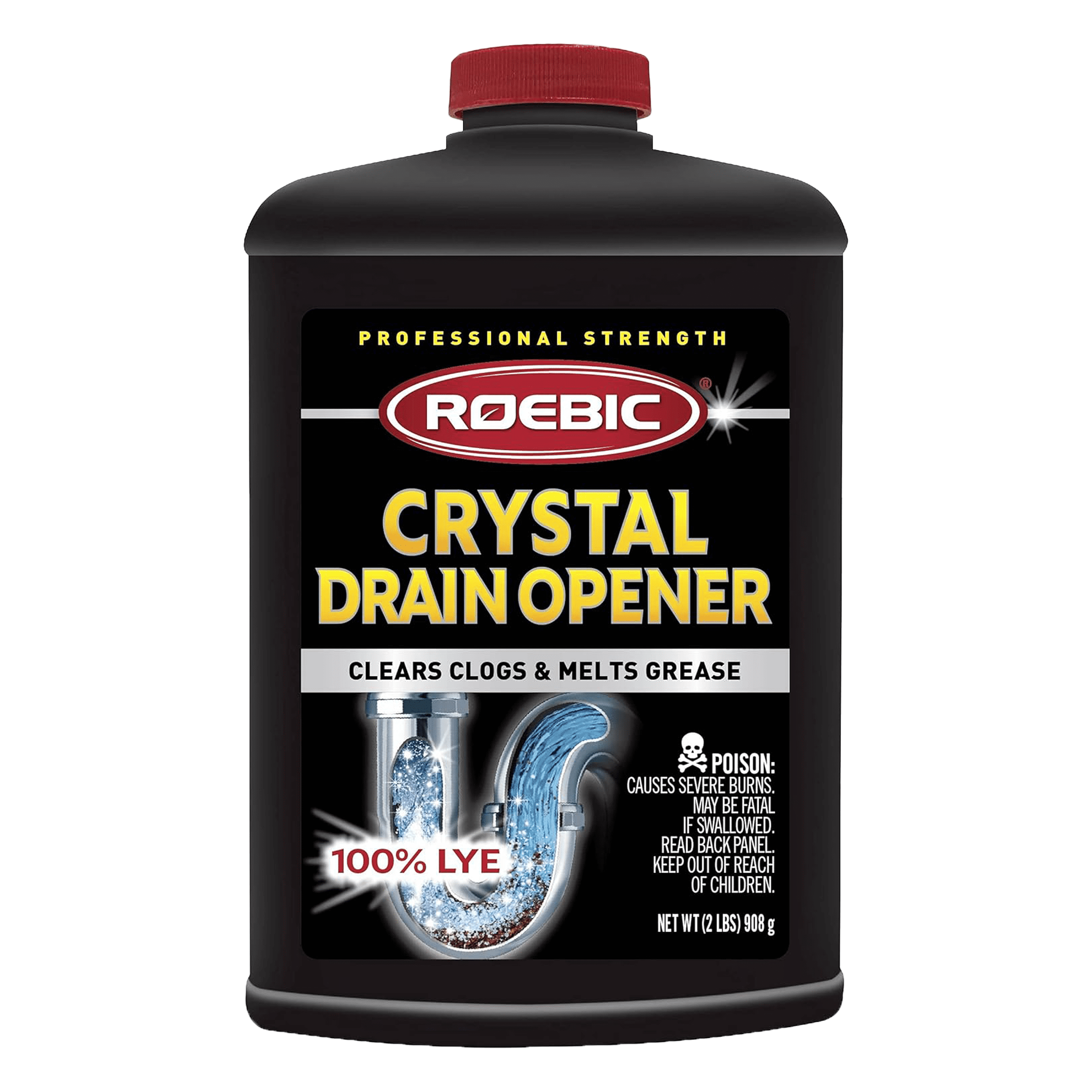 Roebic HD-CRY-DO Heavy Duty Cleaner: Professional Strength Crystal Drain Opener, Clears Clogs, Melts Grease, 100% Lye - 1 Gallon, Black