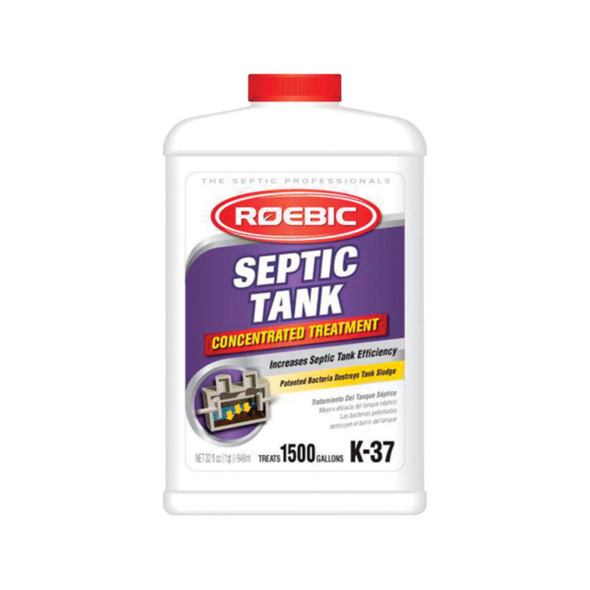 ROEBIC LABORATORIES ROEBIC K-37-Q-C1500 Septic System Treatment, Liquid, Straw, Earthy, 1 qt