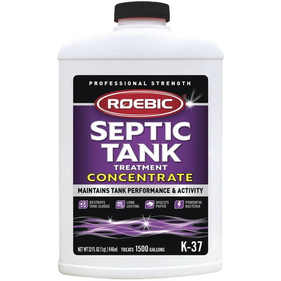 Roebic K-37-Q-C1500-4 Septic Tank Treatment: 32 oz, 16 oz Concentrate, Safe for All Plumbing Systems, Colorless Formula