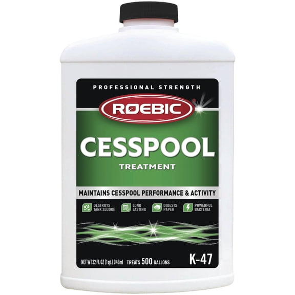 Roebic K-47-Q Cesspool Treatment: Prevents Clogging, Buildup, Exclusive Bacteria Digests Paper, Destroys Sludge - 32 Ounces, White/Green