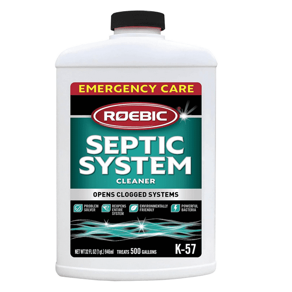 Roebic K-57 Septic System Drain Cleaner, Liquid Septic Tank Pipe Clog Remover with Bacteria Enzymes, Safe for Bathroom Toilet, Treats 500 Gallons, 32 oz