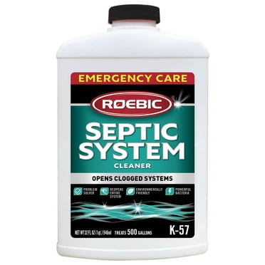 Roebic K-57 Septic System Drain Cleaner, Liquid Septic Tank Pipe Clog Remover with Bacteria Enzymes, Safe for Bathroom Toilet, Treats 500 Gallons, 32 oz