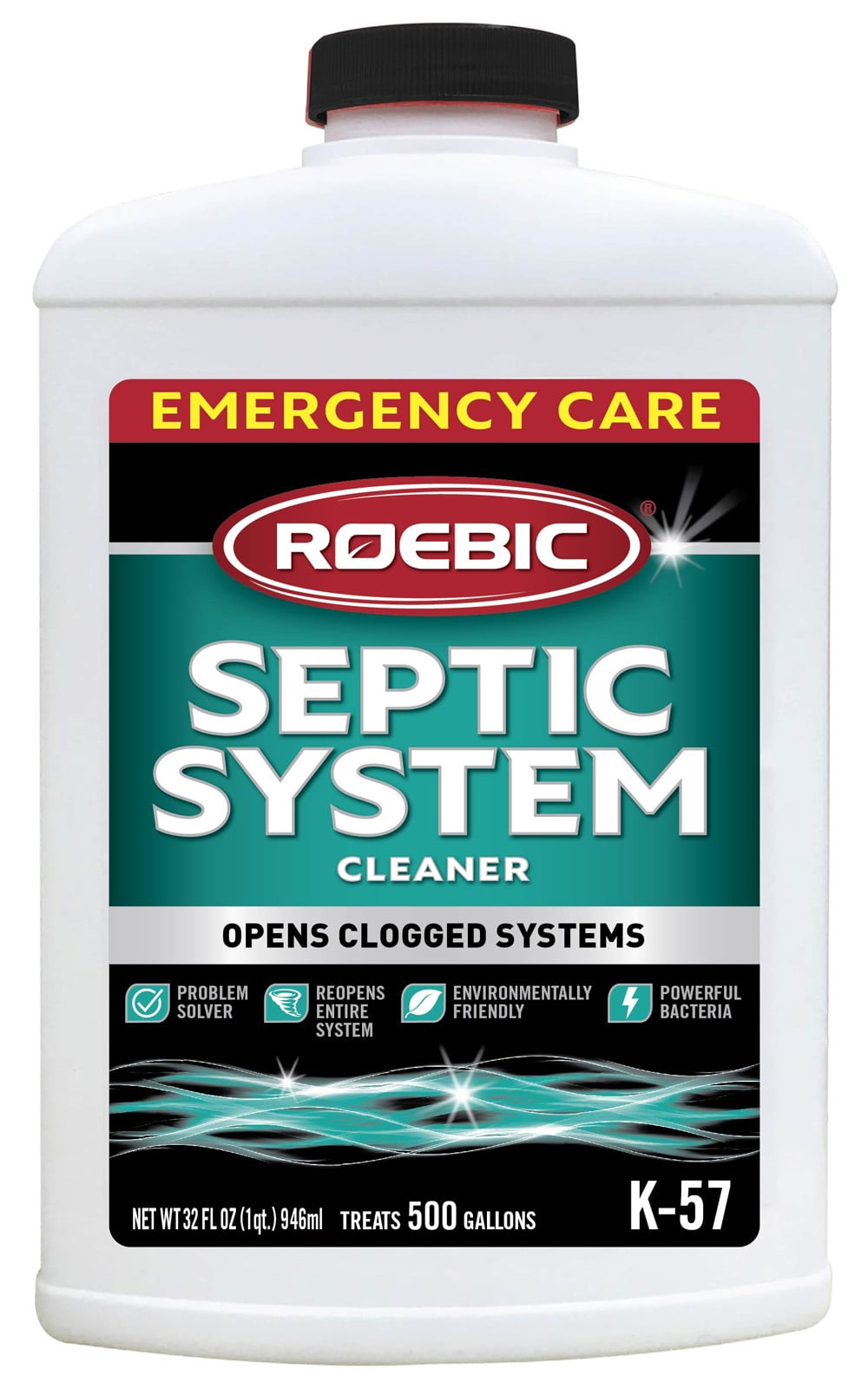ROEBIC LABORATORIES Roebic K-57-Q Septic System Cleaner, Removes Clogs, Environmentally Friendly Bacteria Enzymes Safe for Toilets, 32 Fl Oz