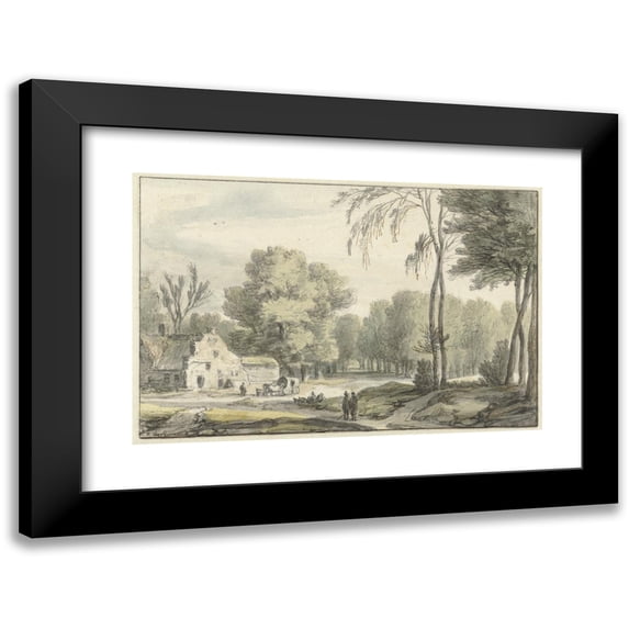 Roelant Roghman 14x11 Black Modern Framed Museum Art Print Titled - Landscape with a Travel Car for a Farm (1637 - 1692)