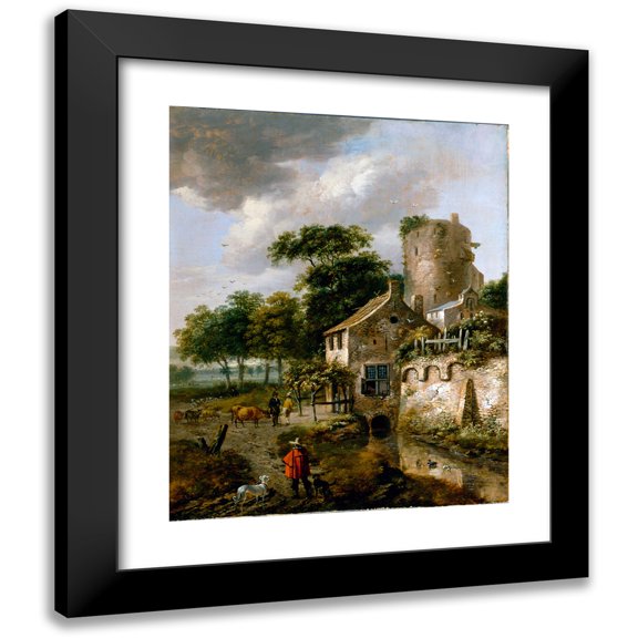 Roelof Jansz. van Vries 12x14 Black Modern Framed Museum Art Print Titled - Landscape with a Tower