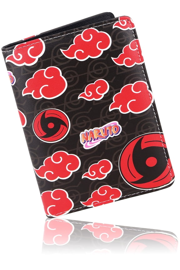 Anime Akatsuki Red Cloud Passport Cover for Men Faux Leather Passport Holder Slim Bi-fold Passport Case Black