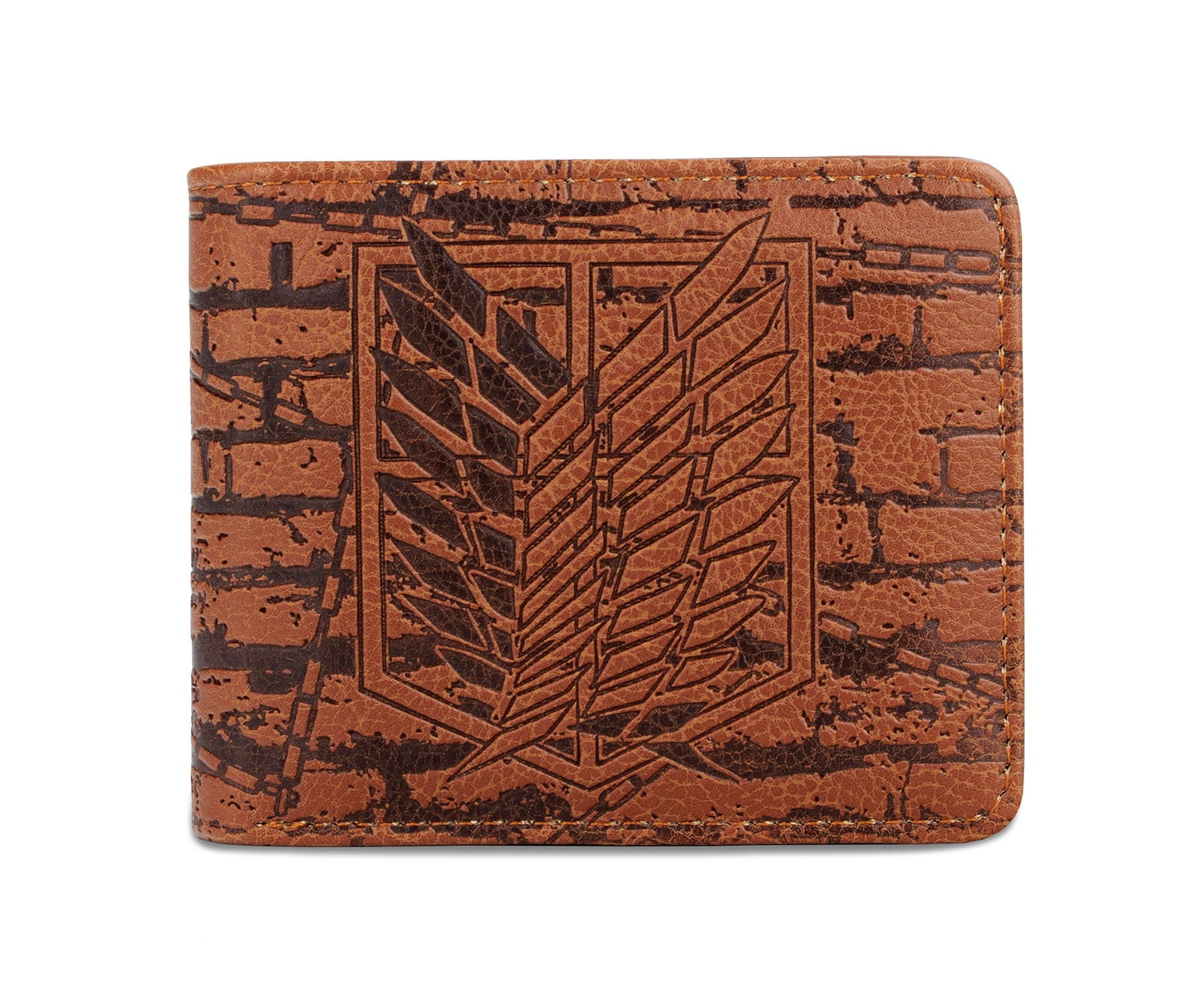 Roffatide Anime Attack on Titan Wings of Freedom Wallets for Men Short Bi fold Wallet Faux Leather Slim Wallet Card Holder Wallet Brown