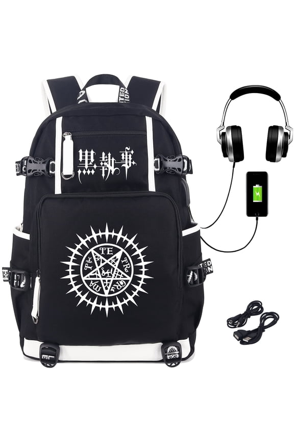 Anime Black Butler Luminous Laptop Backpack with USB Charging Port & Headphone Port