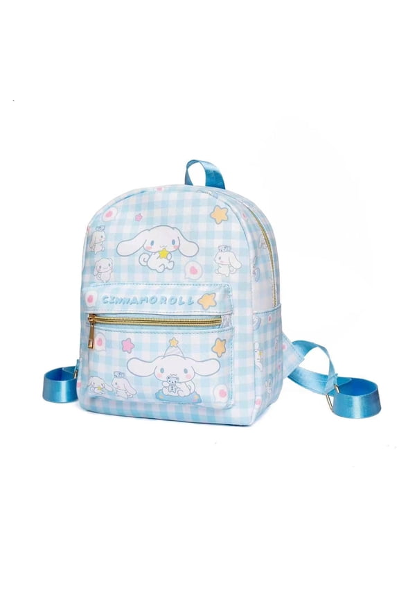 Anime Cinnamoroll Backpack Mini Cute Cartoon Daily Travel Bag All Over Printed Checkered Daypack Travel Hiking Backpack Blue