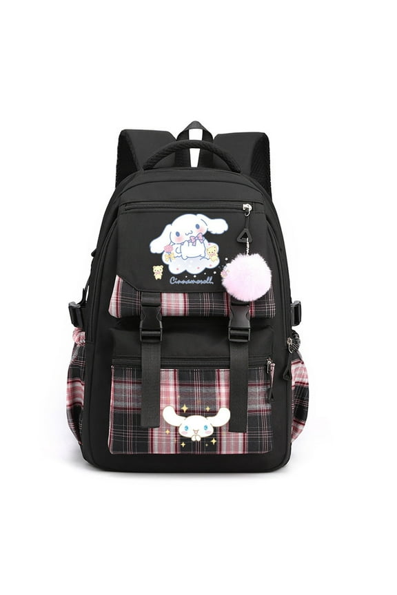Anime Cinnamoroll Print Business Casual Laptop Shoulders Backpack Hiking Travel Rucksack Daypacks 17 Inch Black D (With Cute Pendants)