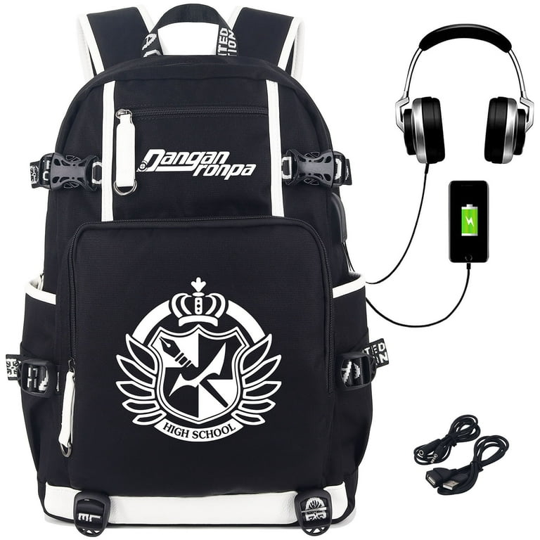 Roffatide Anime Danganronpa Printed Backpack Luminous Schoolbag Laptop Rucksack with USB Charging Port Headphone Port Black Walmart