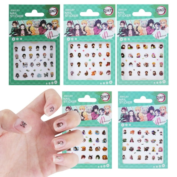 Roffatide Anime Demon Slayer 5-Piece Nail Stickers Set with 5 Sheets Nail Art Decoration, Assorted Colors, Cartoon Design