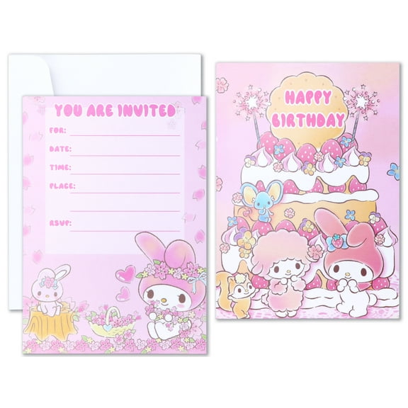 Roffatide Anime Invitations Cards for Melody Happy Birthday Supplies 16 PCS Fill in Invitations with Envelopes for Girls and Boys 5x7 Inches