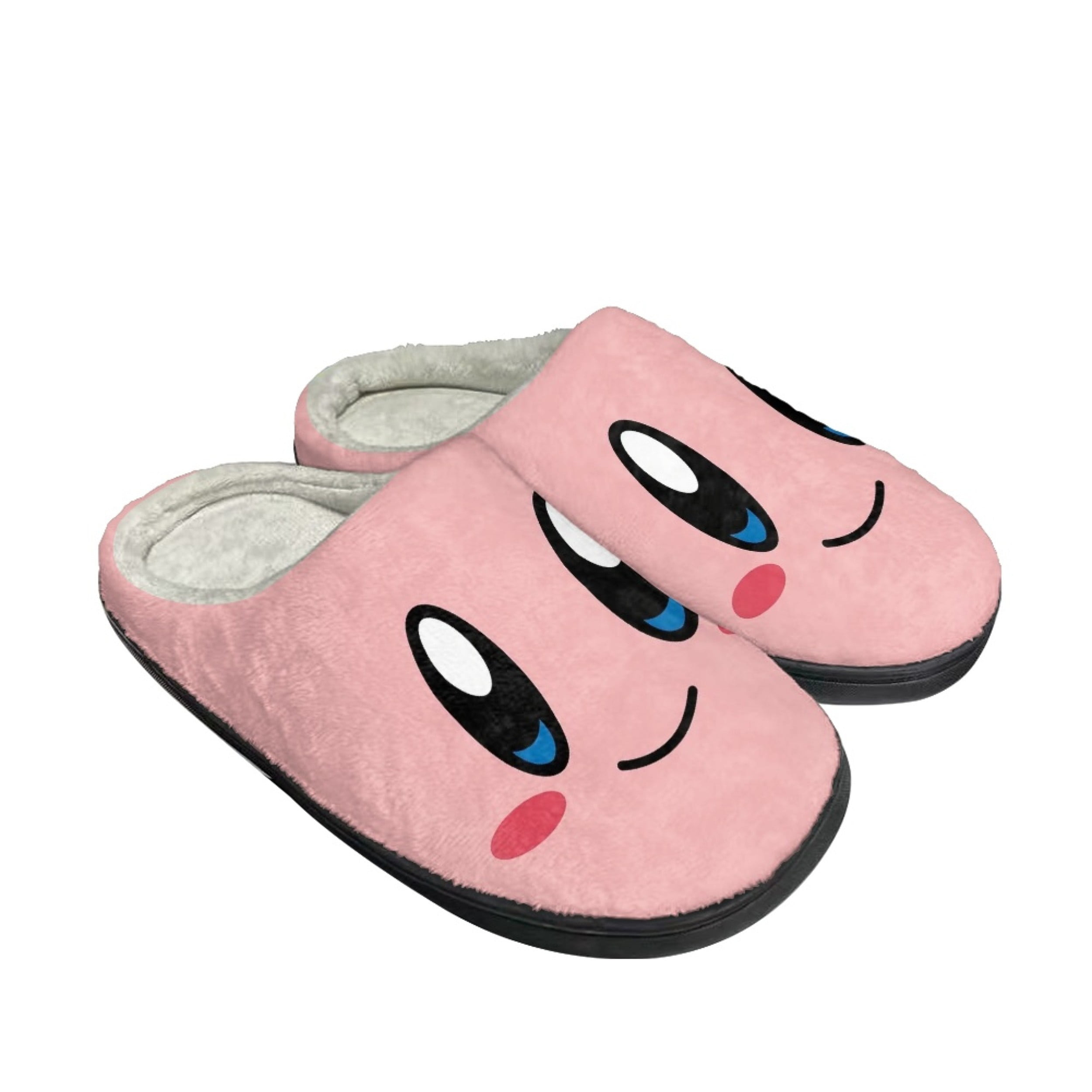 Roffatide Anime Kirby Fuzzy Slippers Closed Toe Open Back Slippers with