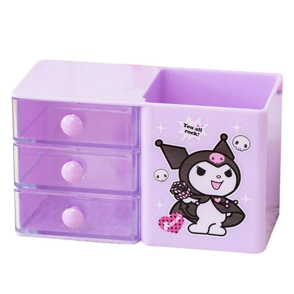 Roffatide Anime Kuromi Desktop Desk Plastic Pencil Holder with Office Supplies, Pen Holder, Pencil Cup, Makeup Brush Holder, Purple