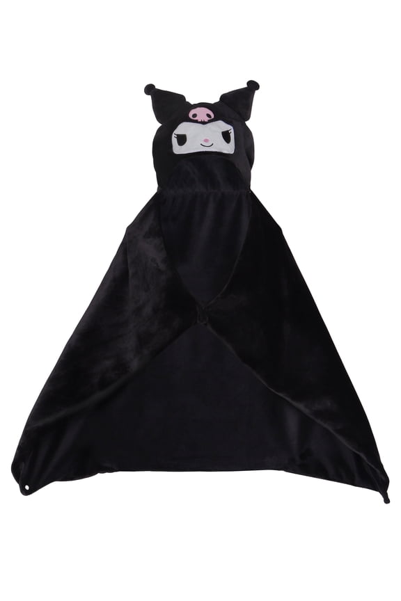 Anime Kuromi Hooded Cape Cloak Wearable Blanket Hoodie Winter Warm Shawl Mantle Flannel Pajamas, Black