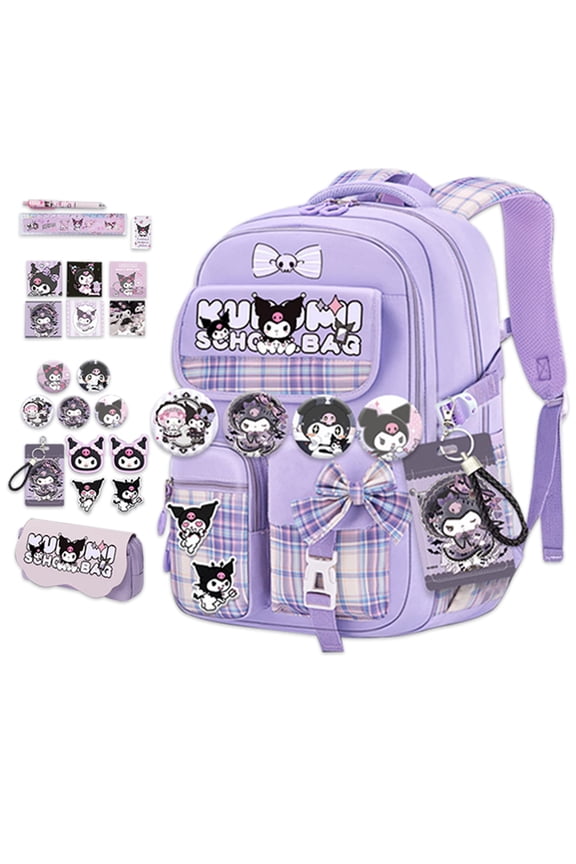 Anime Kuromi Kawaii Backpack for Women with 21-Piece Accessories,Purple