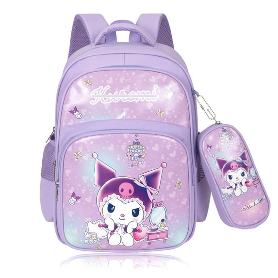 Roffatide Anime Kuromi Large Backpack fit 15in Laptop Backpack with Marker bag Women's Casual Travel Polyester Rucksack Weekend Daypack Backpack Gift