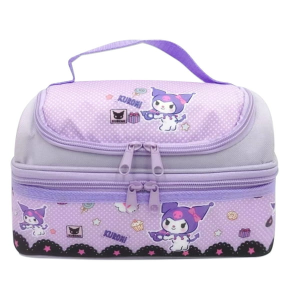 Roffatide Anime Kuromi Leakproof Lunch Bag - Double-Deck Large Compartment for Snacks, Sandwich & Meals, Purple